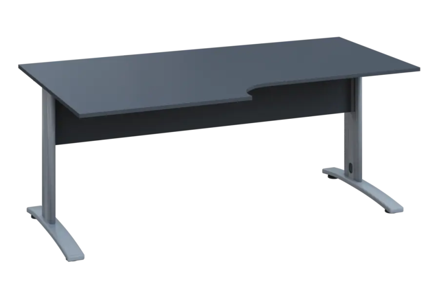 ERK 28 - 188 stůl kancelářský, rohový, levý, kovová podnož stříbrná, deska 25 mm, široký 1800 mm, antracit